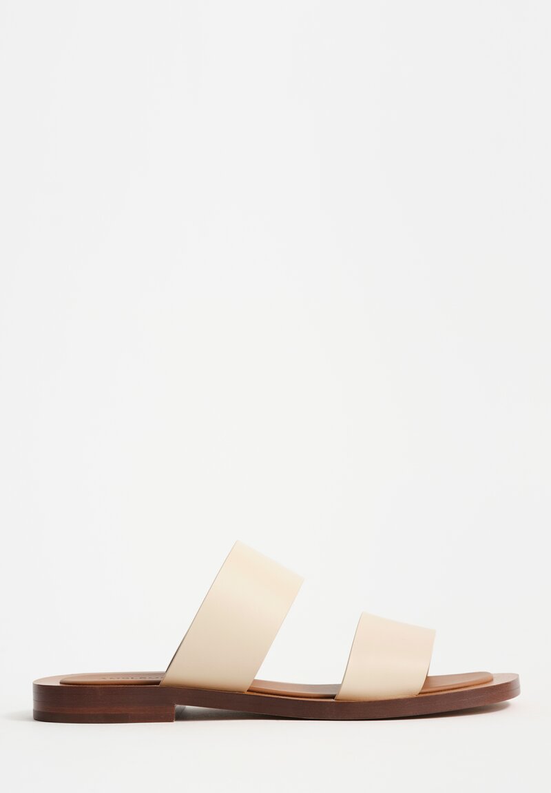 Ambleme Calfskin Leather Ugalde Double-Band Slides in Eggshell