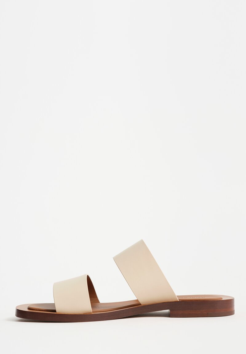 Ambleme Calfskin Leather Ugalde Double-Band Slides in Eggshell