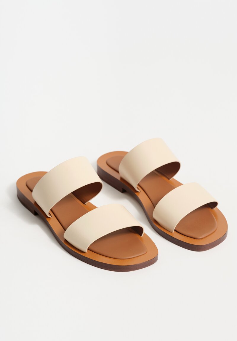 Ambleme Calfskin Leather Ugalde Double-Band Slides in Eggshell
