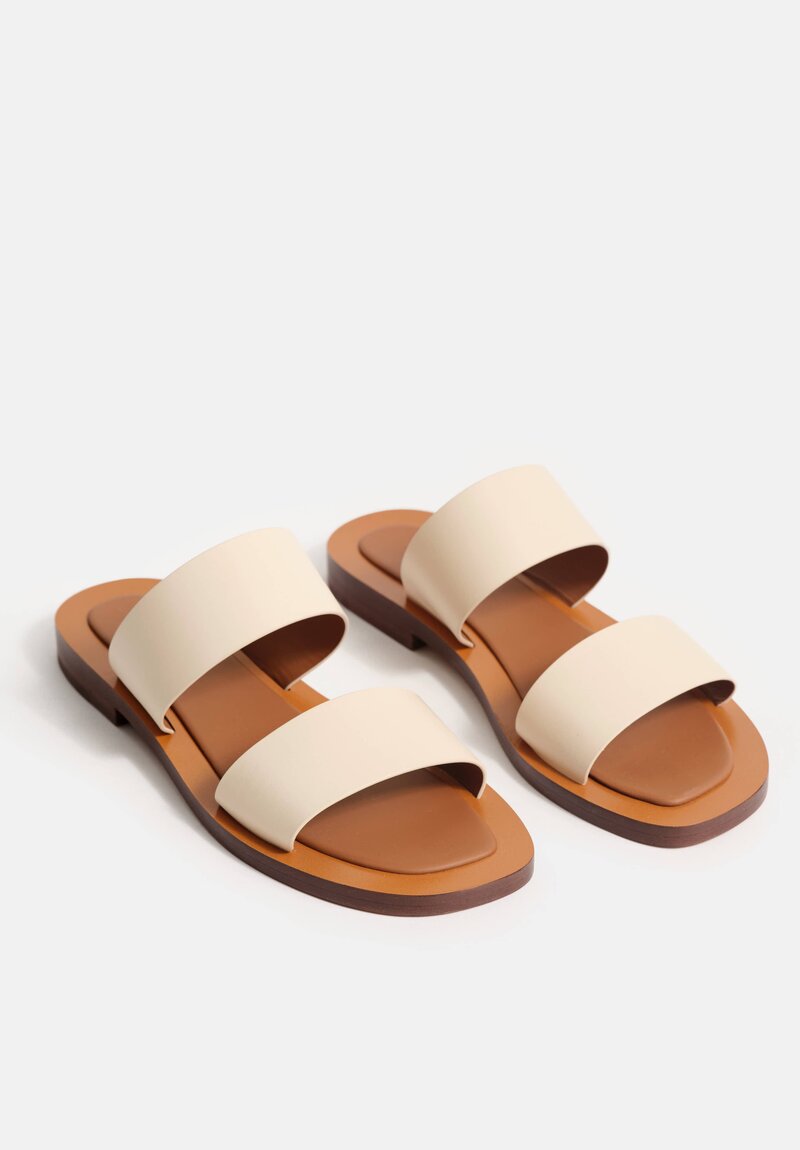 Ambleme Calfskin Leather Ugalde Double-Band Slides in Eggshell