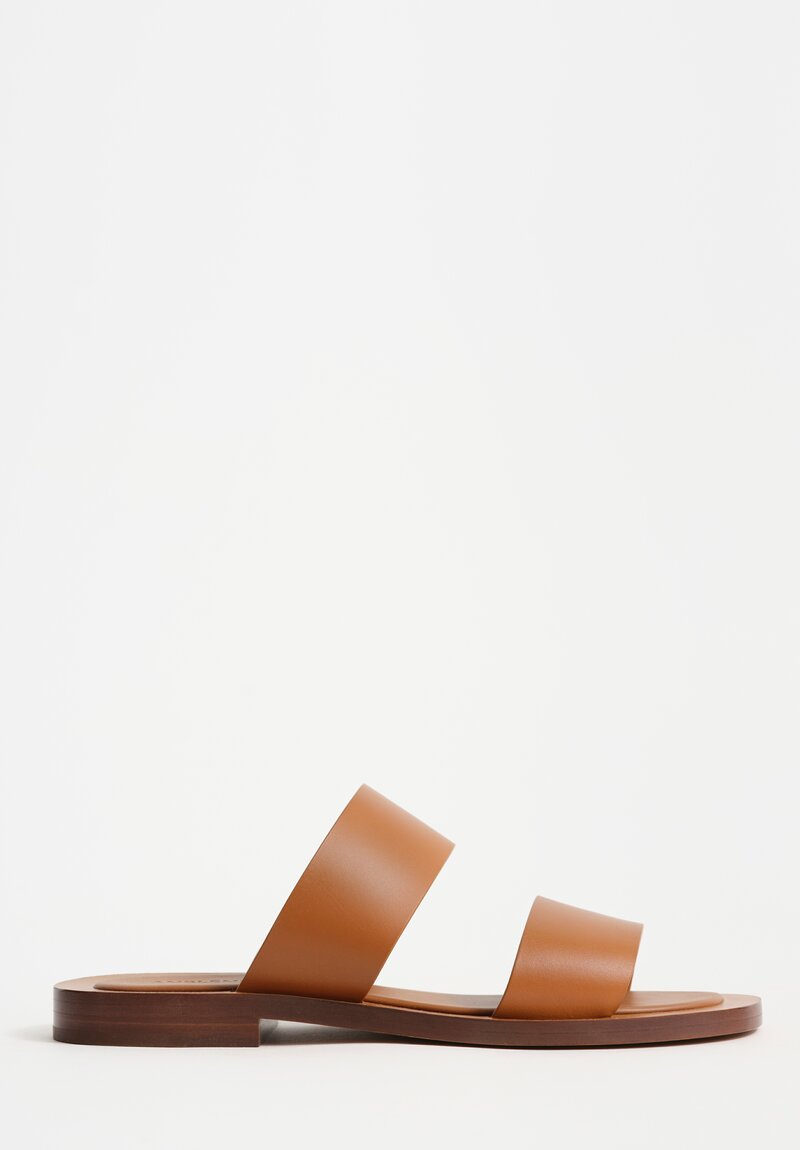 Ambleme Calfskin Leather Ugalde Double-Band Slides in Tobacco