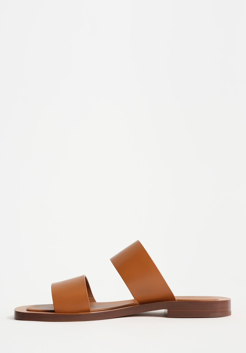 Ambleme Calfskin Leather Ugalde Double-Band Slides in Tobacco
