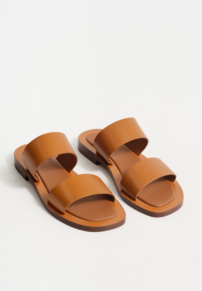 Ambleme Calfskin Leather Ugalde Double-Band Slides in Tobacco