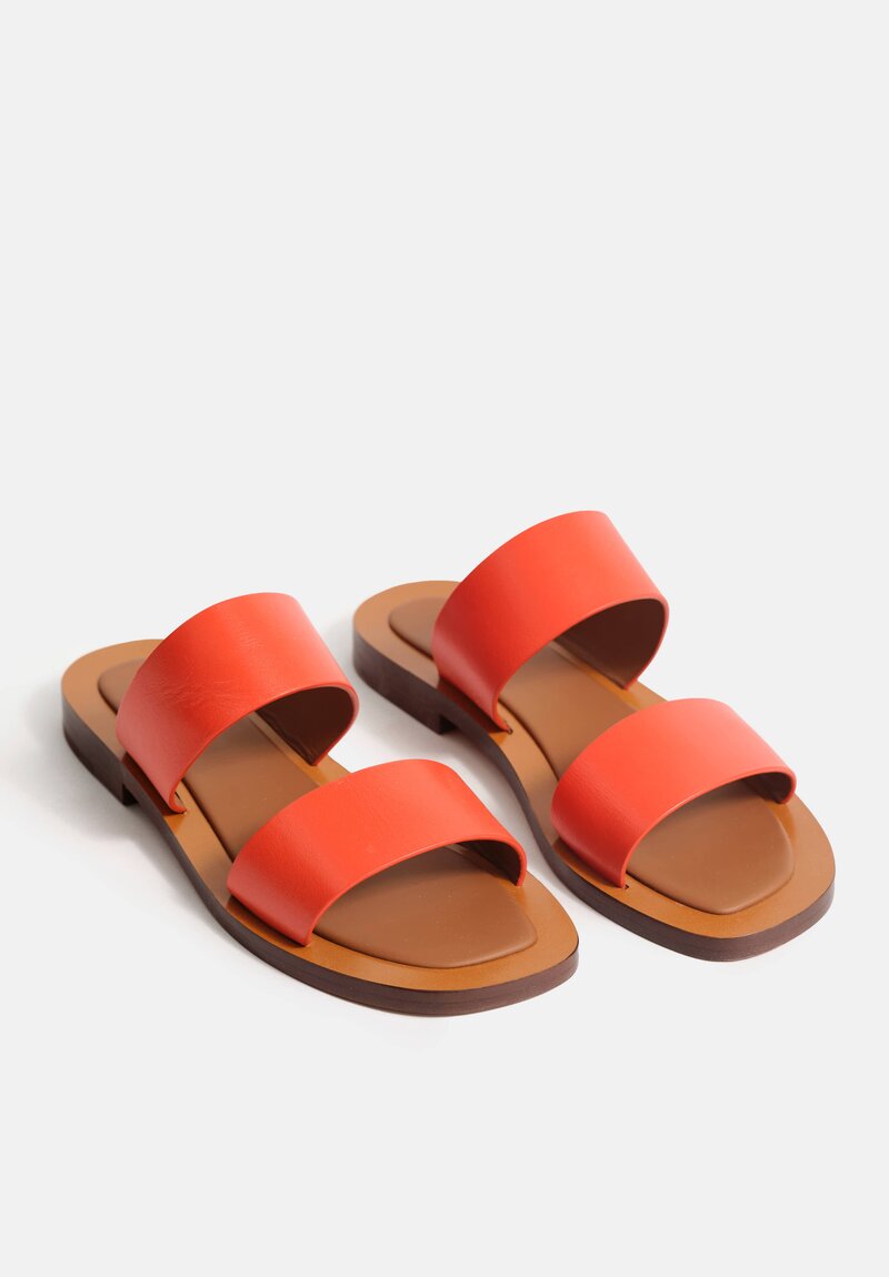 Ambleme Calfskin Leather Ugalde Double-Band Slides in Orange