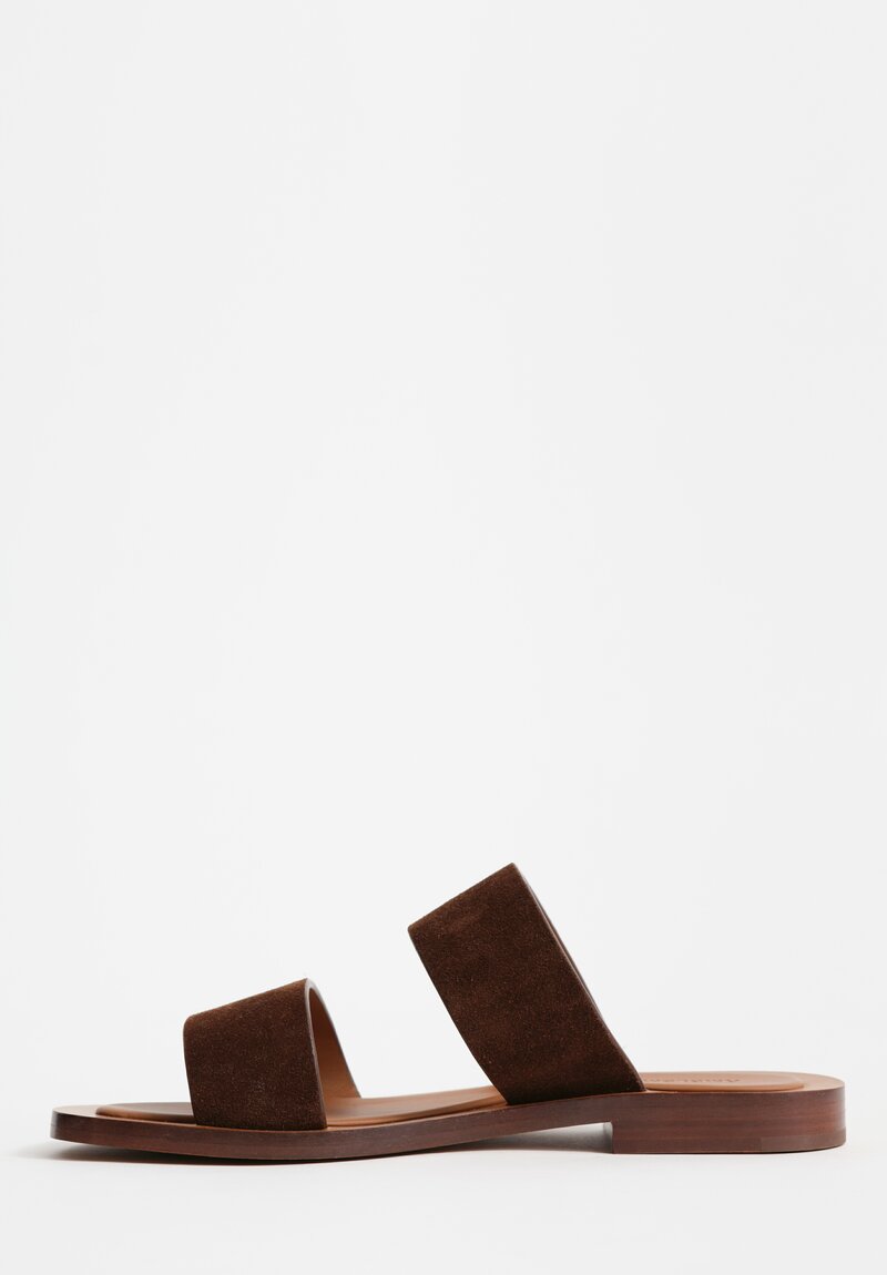 Amblẽme Calfskin Suede Ugalde Double-Band Slides in Cocoa