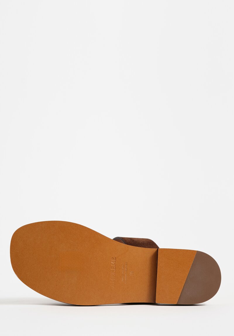 Amblẽme Calfskin Suede Ugalde Double-Band Slides in Cocoa