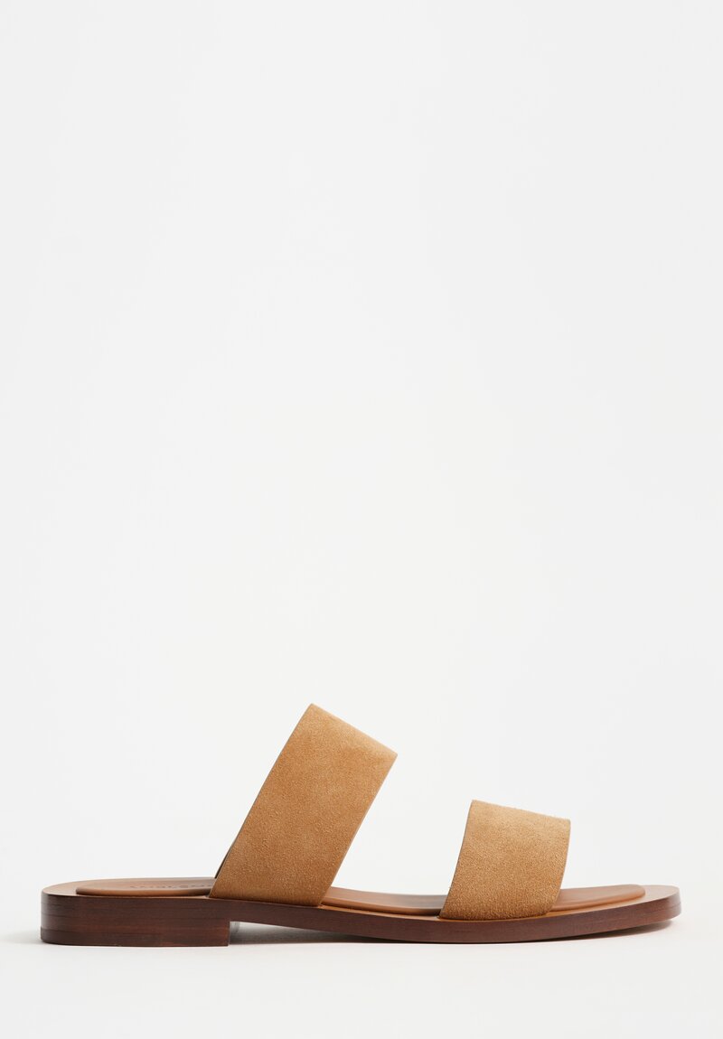 Amblẽme Calfskin Suede Ugalde Double-Band Slides in Sand