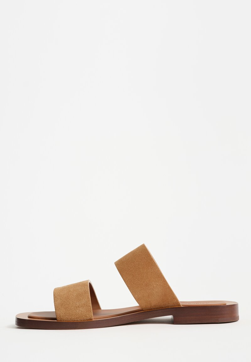 Amblẽme Calfskin Suede Ugalde Double-Band Slides in Sand