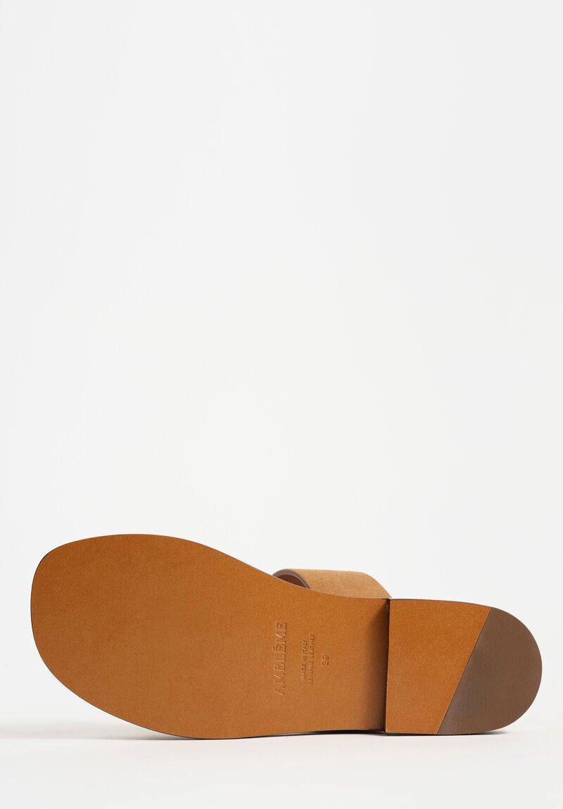 Amblẽme Calfskin Suede Ugalde Double-Band Slides in Sand