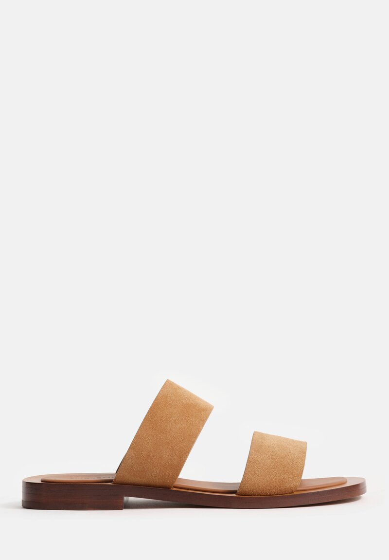 Amblẽme Calfskin Suede Ugalde Double-Band Slides in Sand
