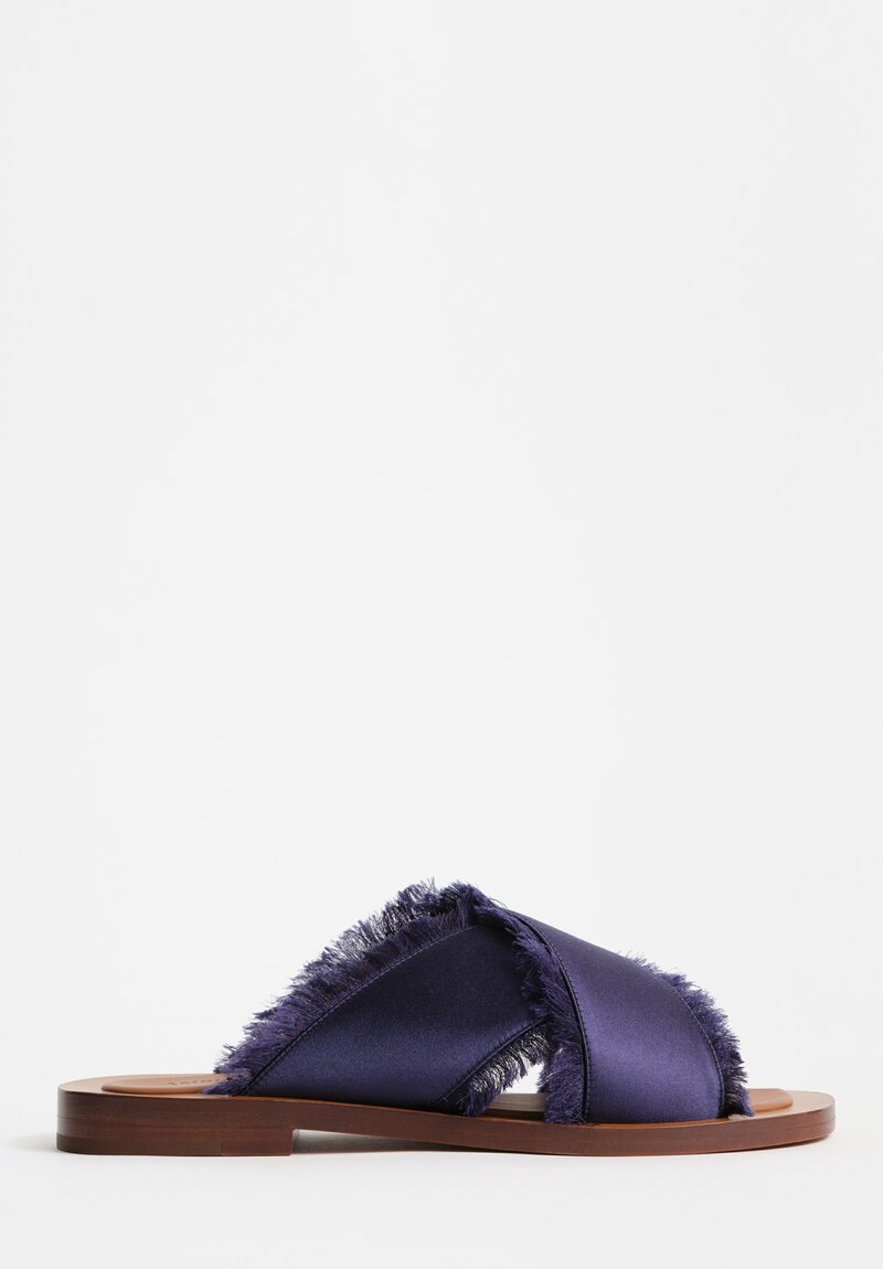 Amblẽme Silk & Calfskin Leather Madrague Crisscross Sandals in Midnight Blue