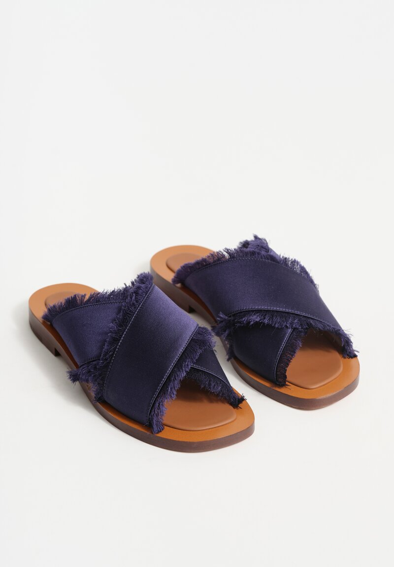 Amblẽme Silk & Calfskin Leather Madrague Crisscross Sandals in Midnight Blue