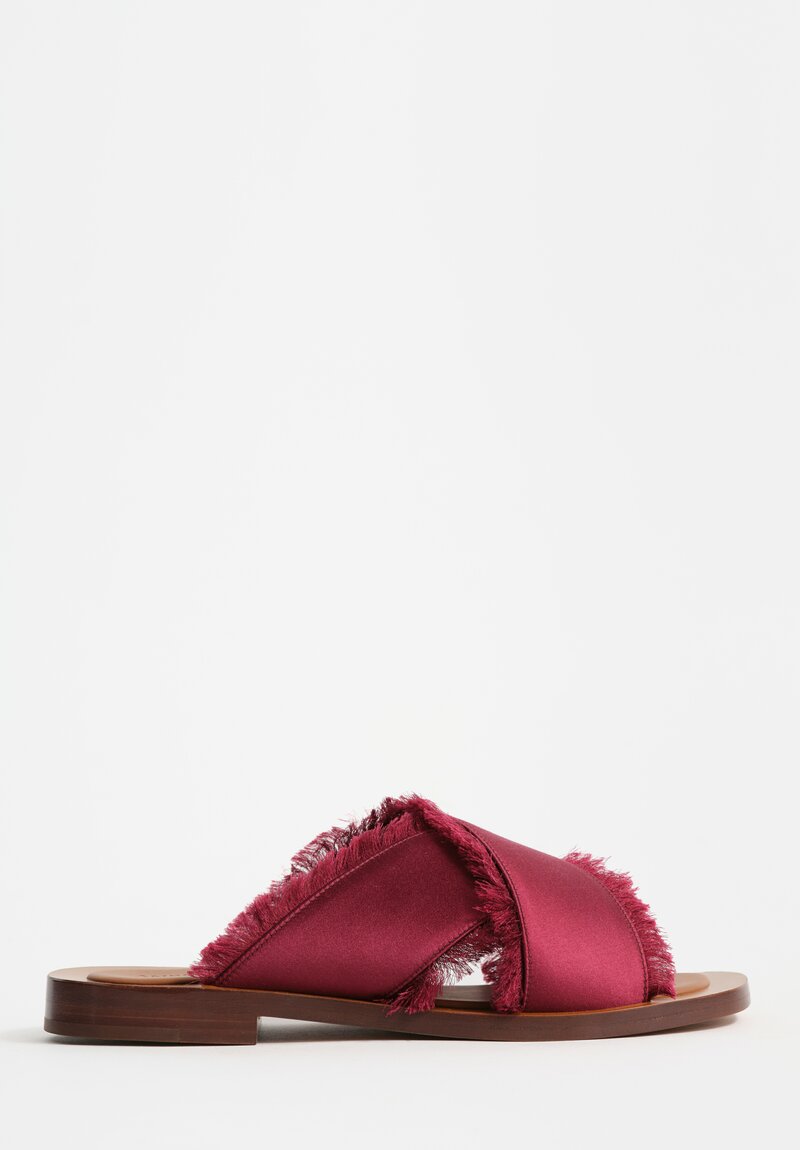 Amblẽme Silk & Calfskin Leather Madrague Crisscross Sandals in Burgundy