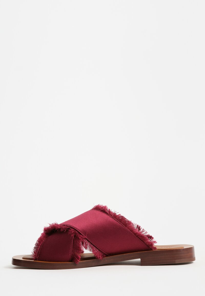 Amblẽme Silk & Calfskin Leather Madrague Crisscross Sandals in Burgundy