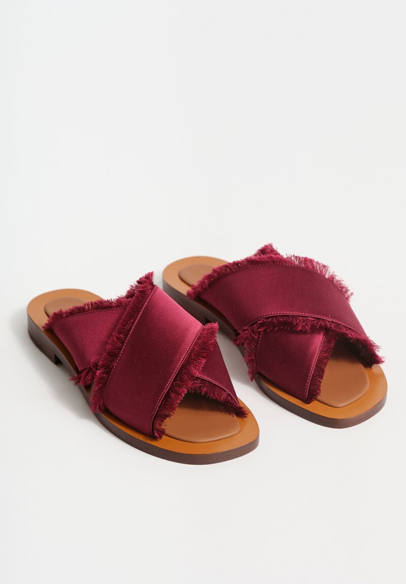 Amblẽme Silk & Calfskin Leather Madrague Crisscross Sandals in Burgundy