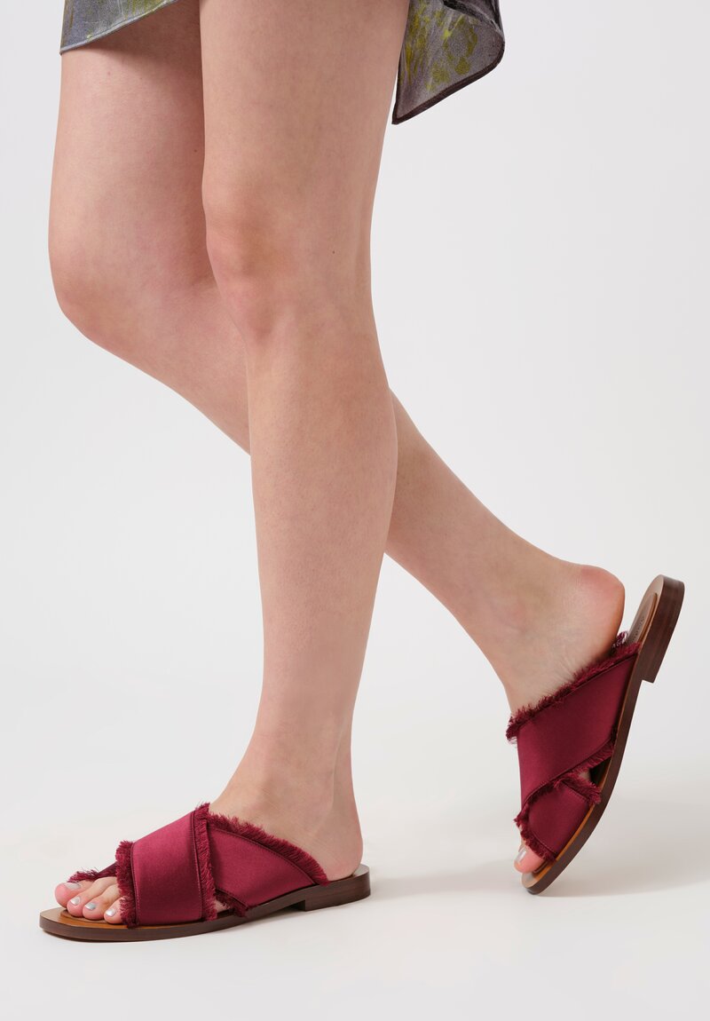 Amblẽme Silk & Calfskin Leather Madrague Crisscross Sandals in Burgundy