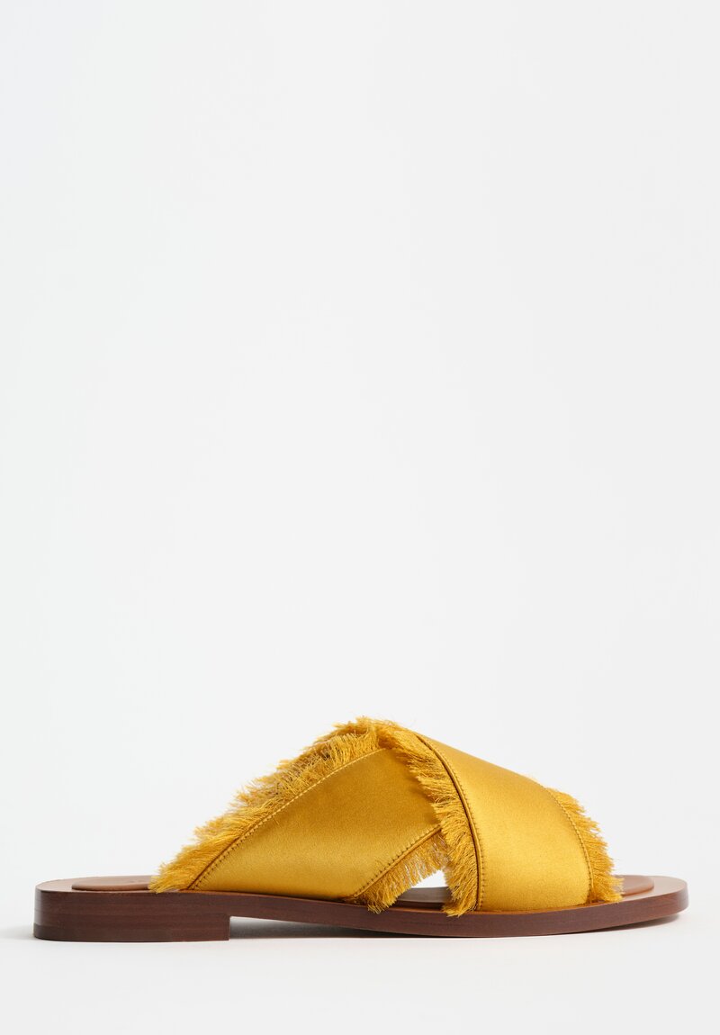 Amblẽme Silk & Calfskin Leather Madrague Crisscross Sandals in Mustard