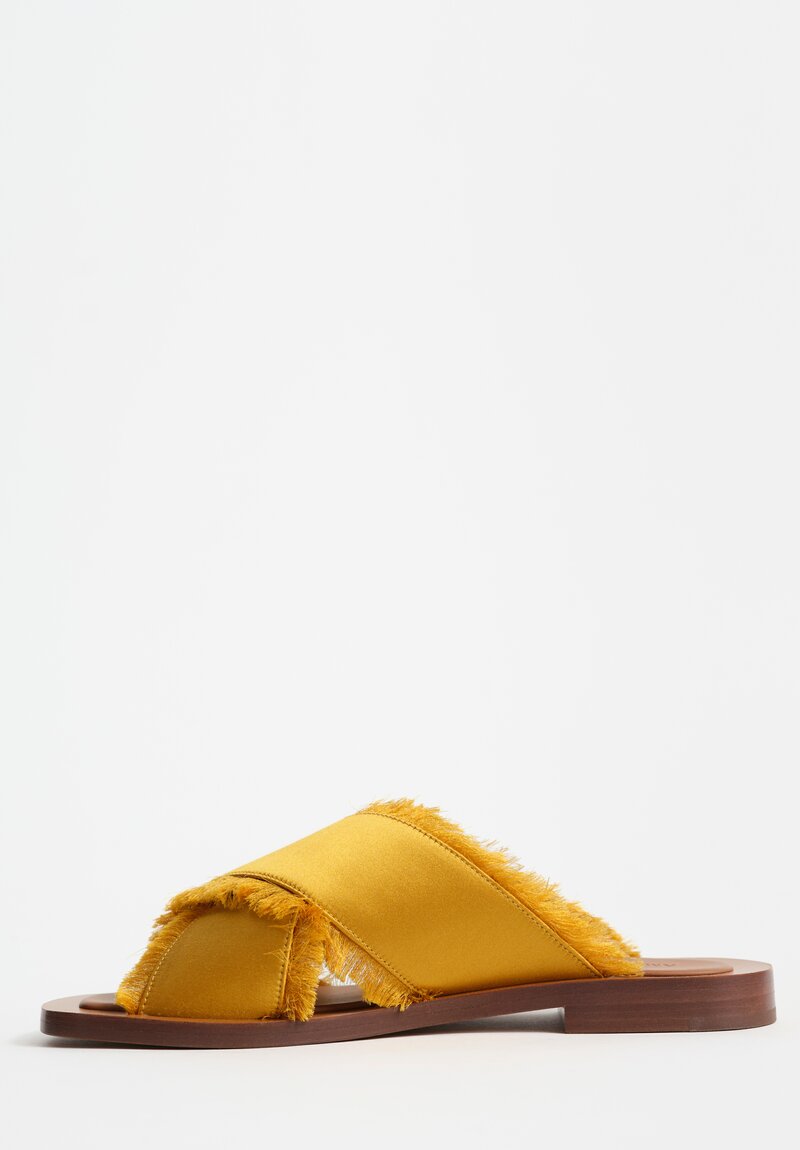 Amblẽme Silk & Calfskin Leather Madrague Crisscross Sandals in Mustard