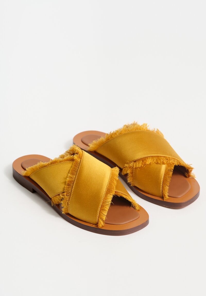 Amblẽme Silk & Calfskin Leather Madrague Crisscross Sandals in Mustard