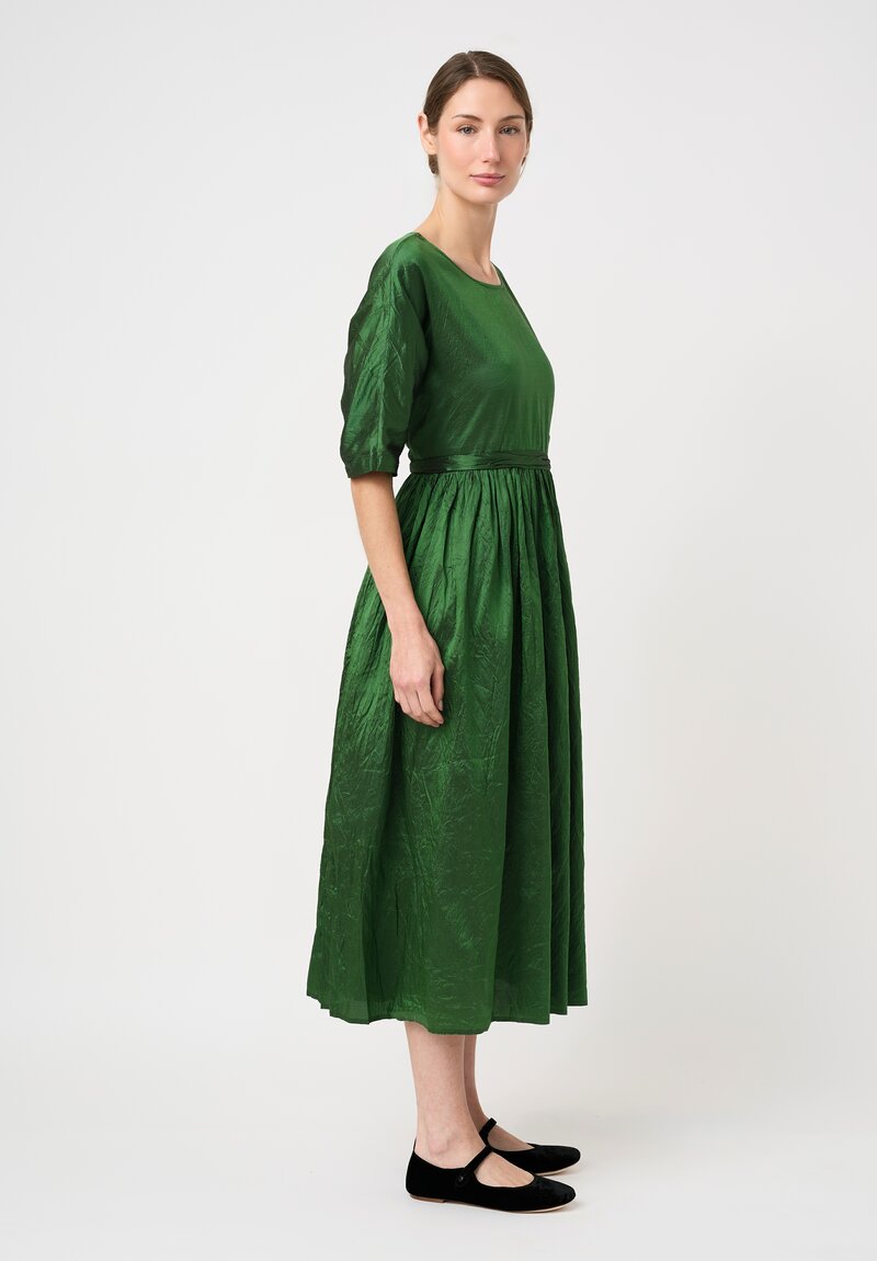 Christian Peau Silk Short Sleeve Dress in Emerald Green