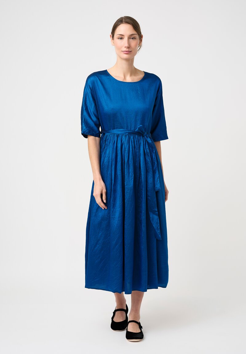 Christian Peau Silk Short Sleeve Dress in Ocean Blue