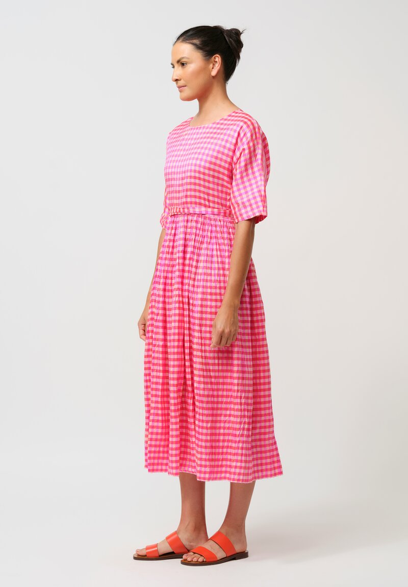 Christian Peau Silk Dress in Pink Gingham