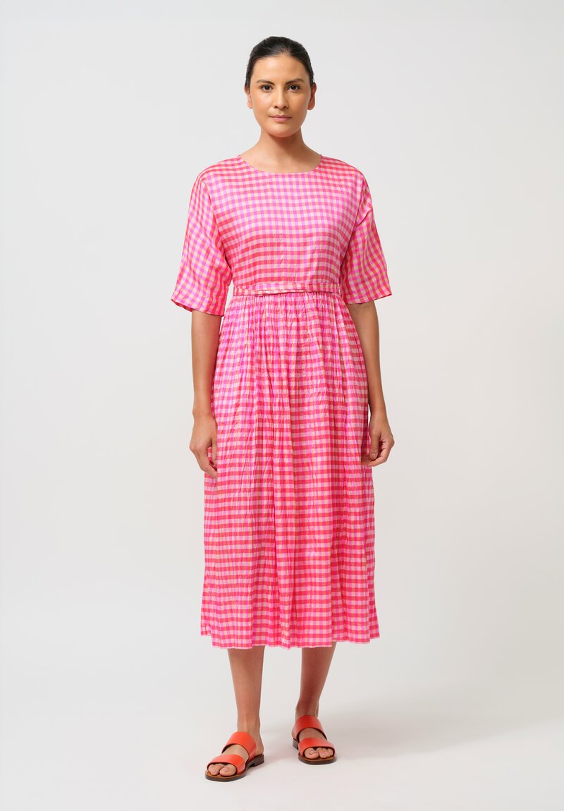 Christian Peau Silk Dress in Pink Gingham