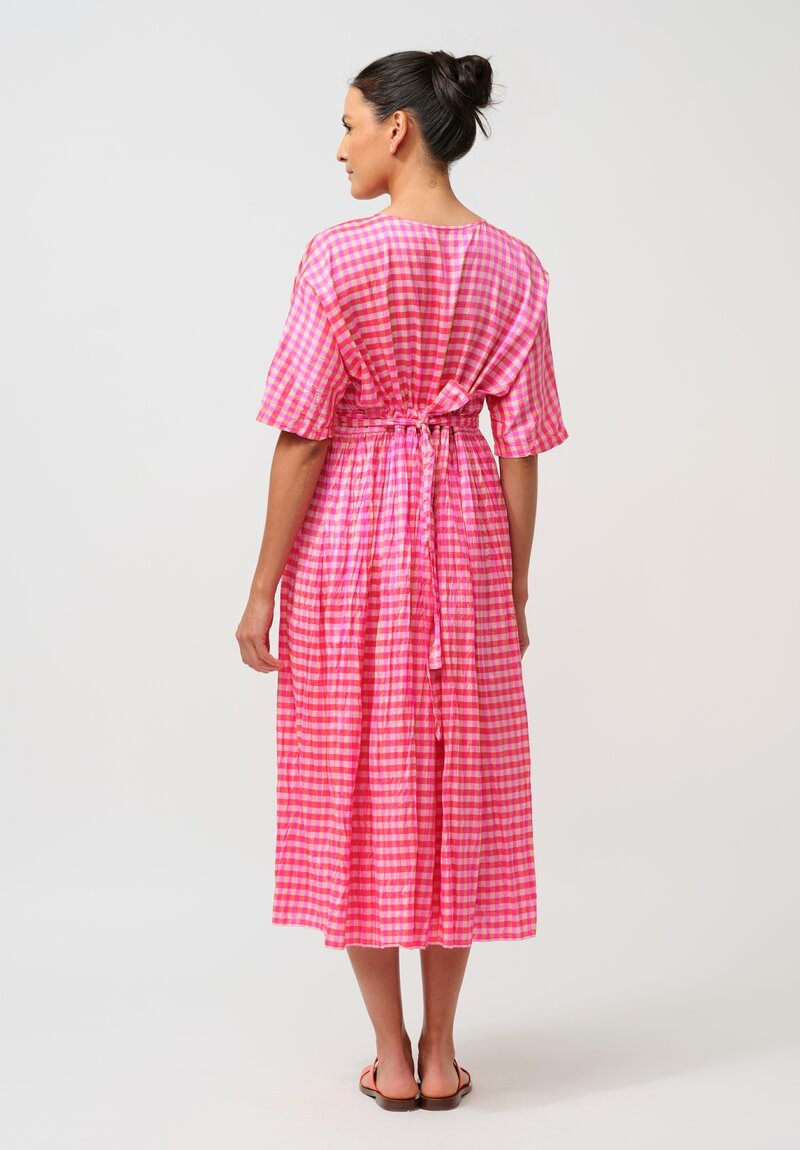 Christian Peau Silk Dress in Pink Gingham