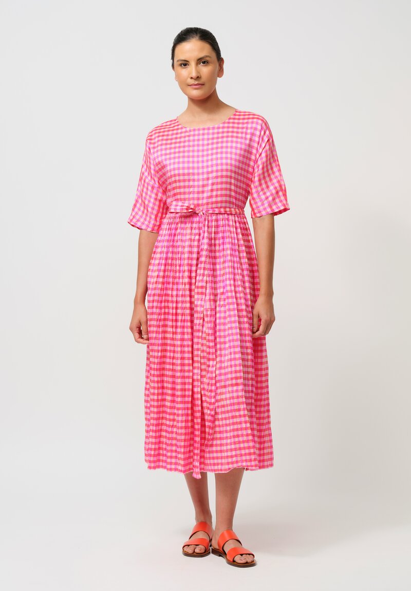 Christian Peau Silk Dress in Pink Gingham