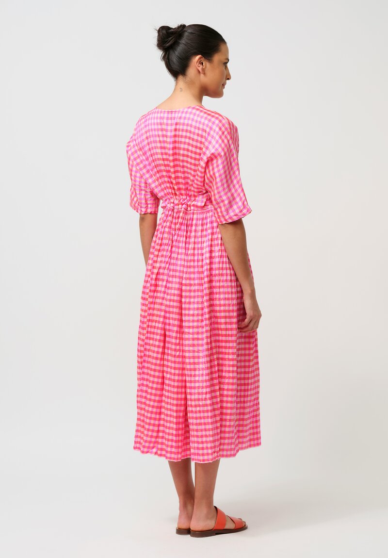 Christian Peau Silk Dress in Pink Gingham