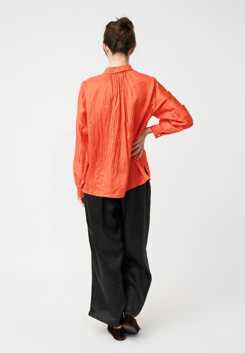 Christian Peau Silk Button-Down Top in Orange