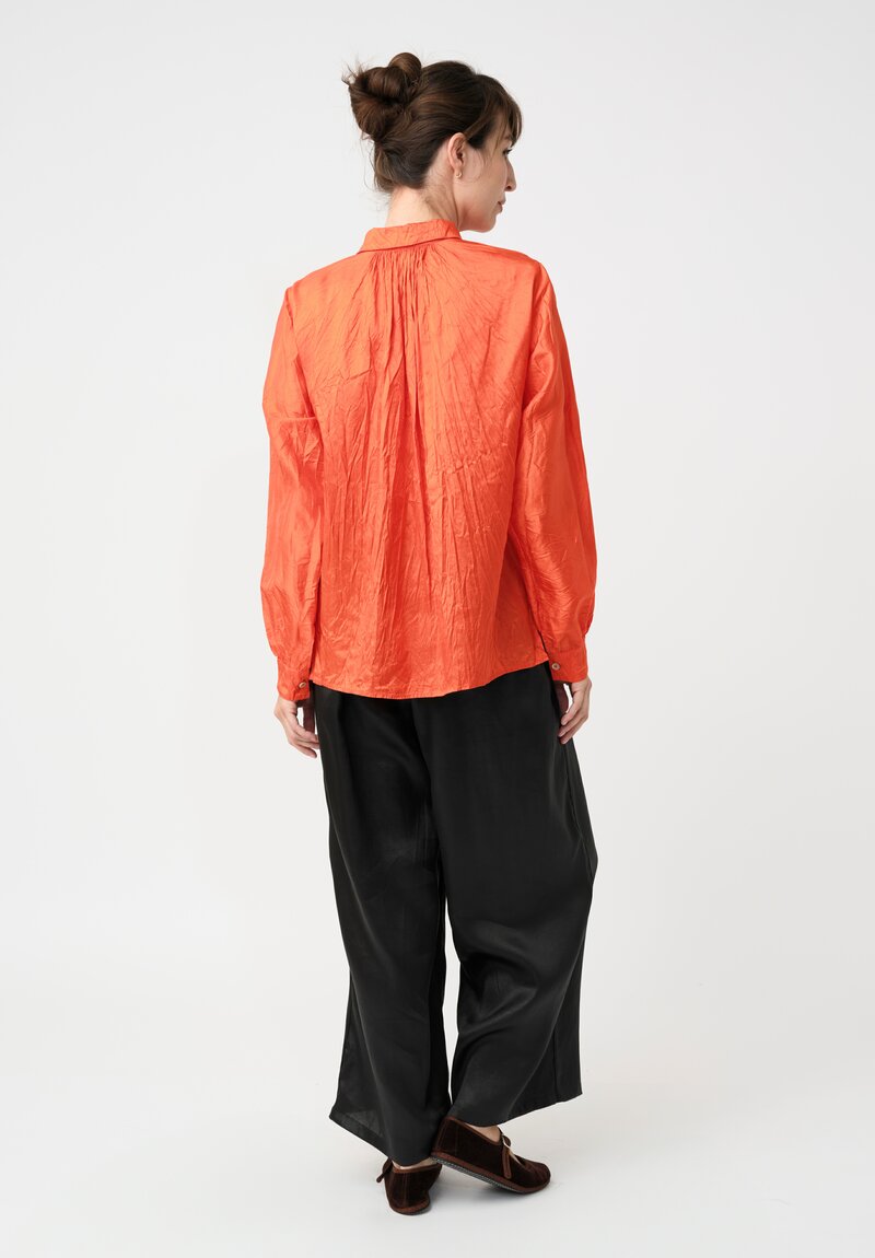 Christian Peau Silk Button-Down Top in Orange