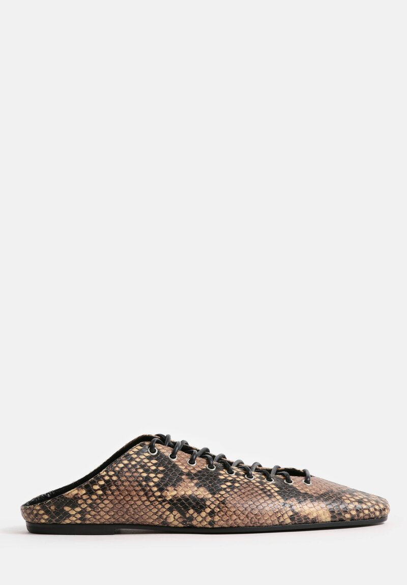Dries Van Noten Calfskin Leather Snakeskin Lace-Up Flats in Snakeskin