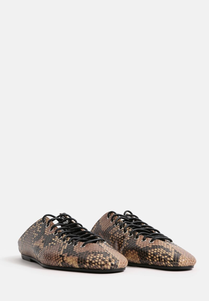 Dries Van Noten Calfskin Leather Snakeskin Lace-Up Flats in Snakeskin