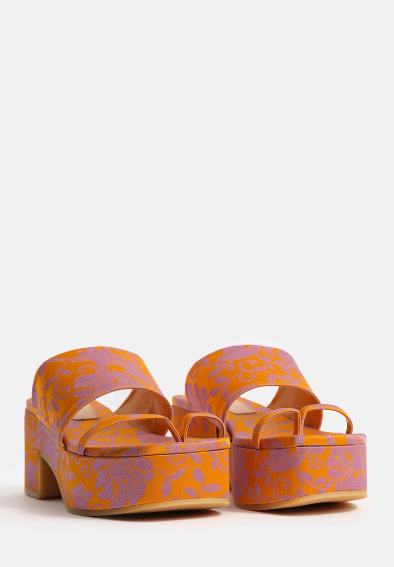 Dries Van Noten Jacquard Platform Sandals in Tamarind & Lilac
