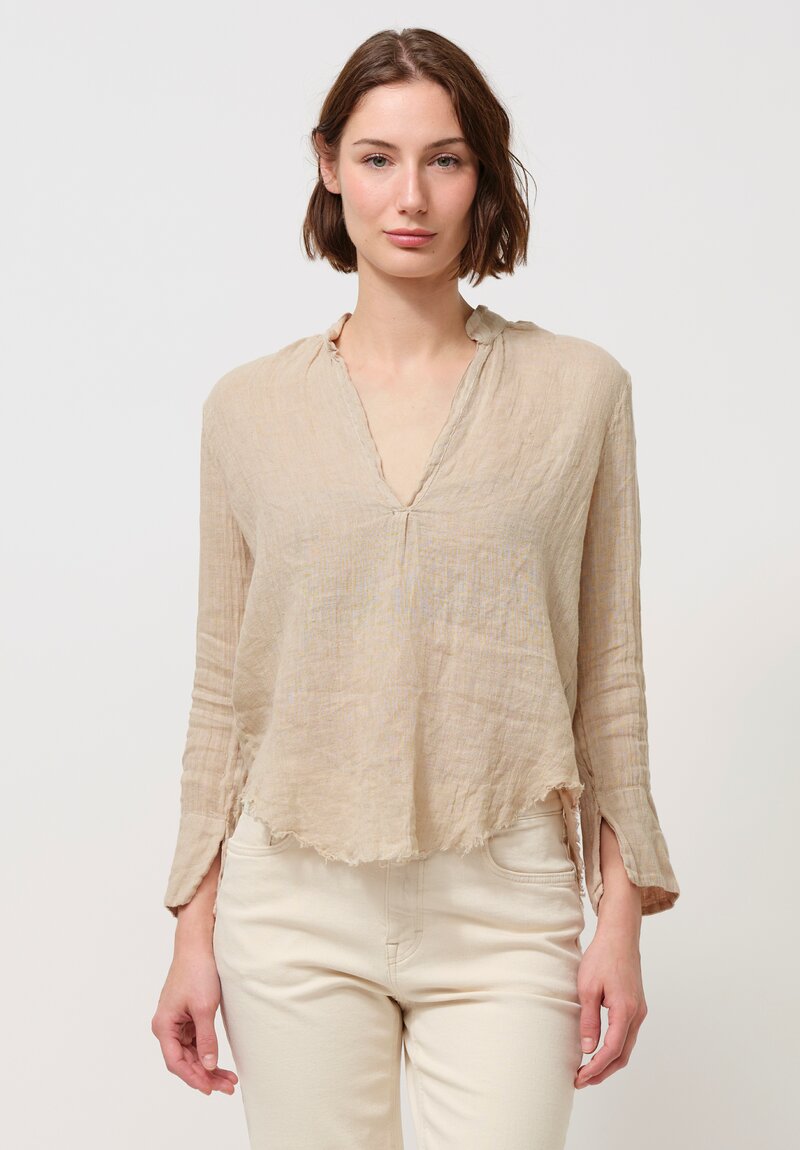 Jaga Linen Sofia Deep V-Neck Top in Oatmeal