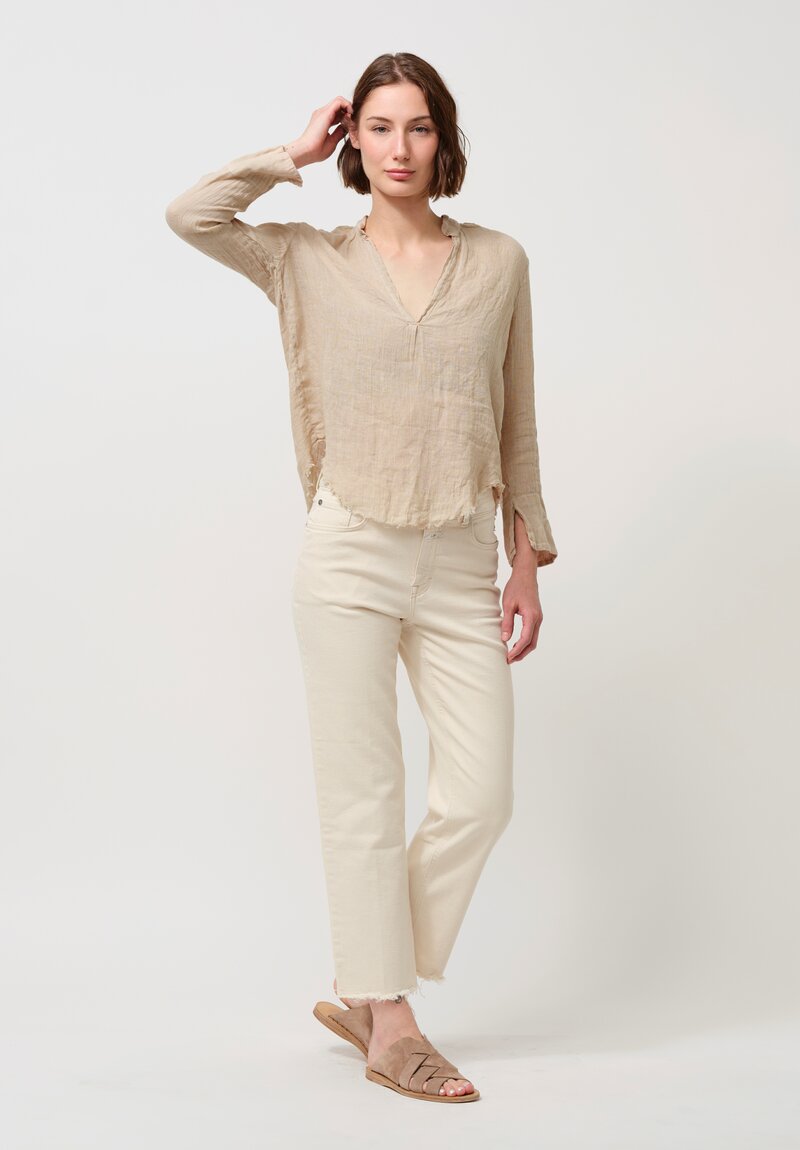 Jaga Linen Sofia Deep V-Neck Top in Oatmeal
