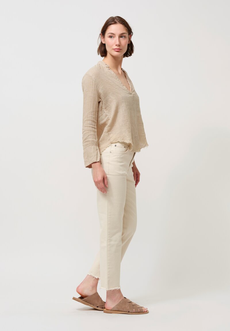 Jaga Linen Sofia Deep V-Neck Top in Oatmeal