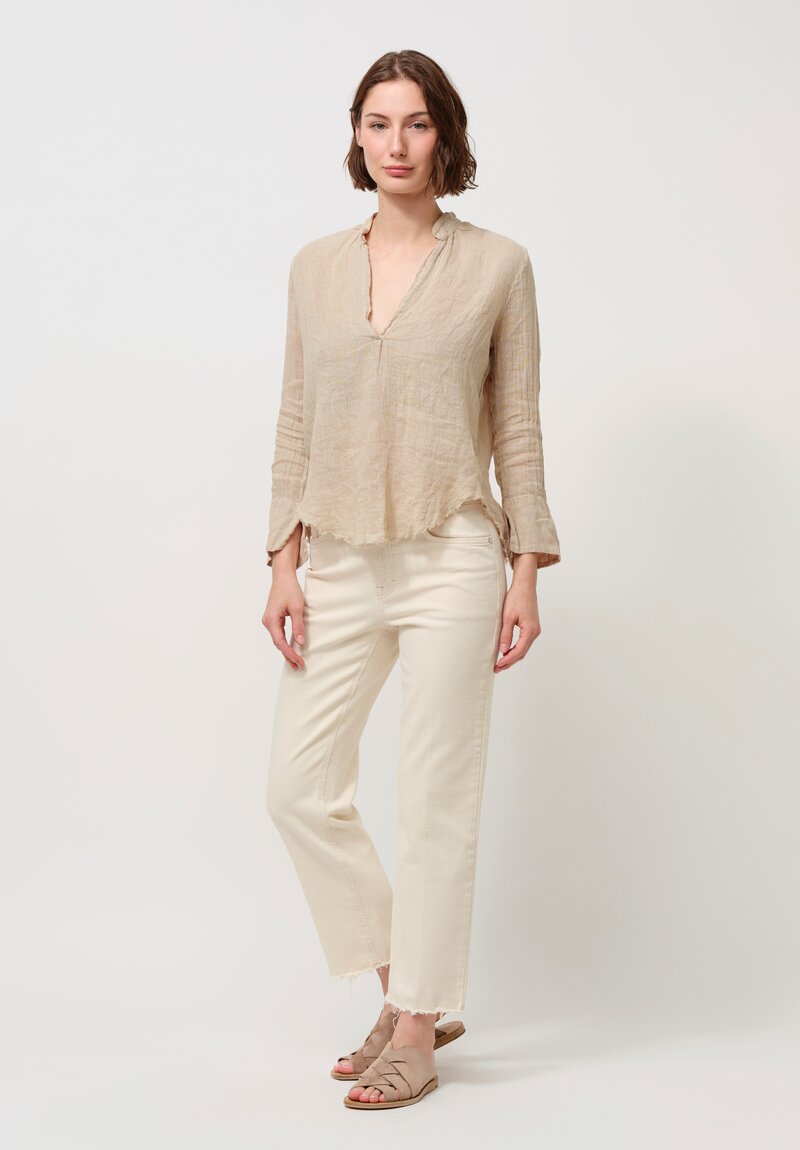 Jaga Linen Sofia Deep V-Neck Top in Oatmeal