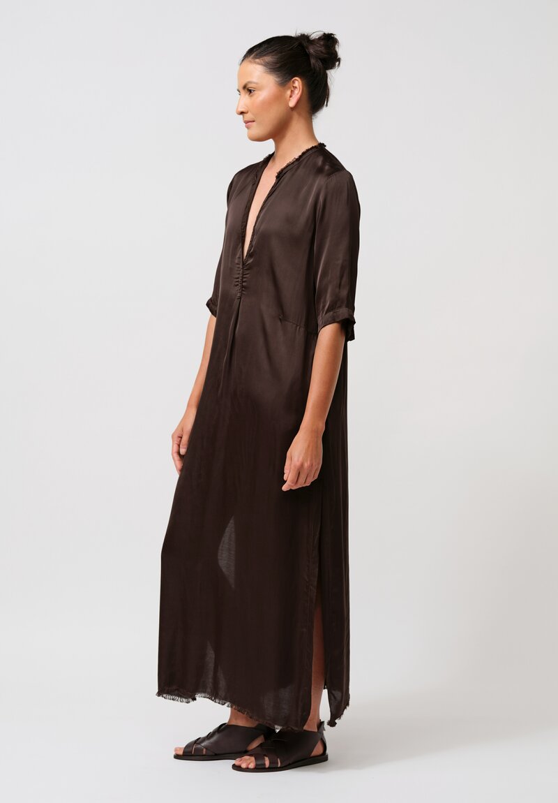 Jaga Satin Alla Deep V-Neck Dress in Chocolate