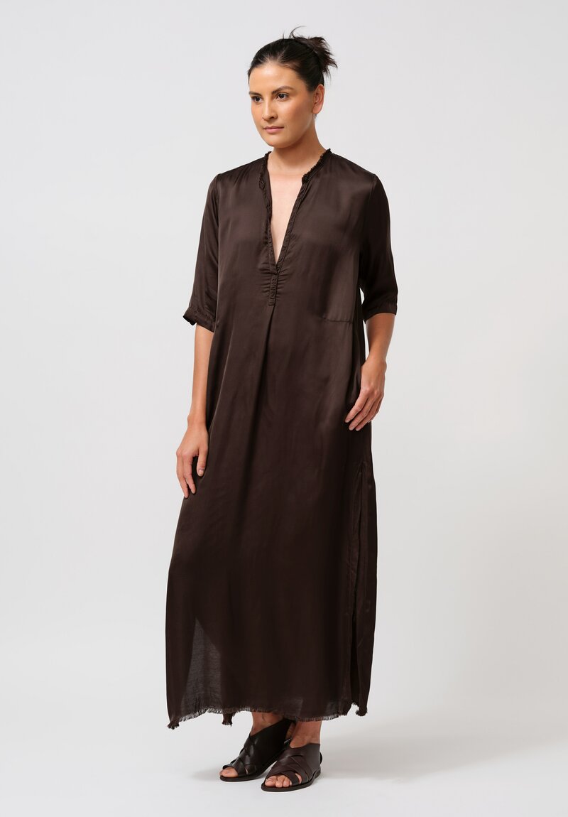 Jaga Satin Alla Deep V-Neck Dress in Chocolate