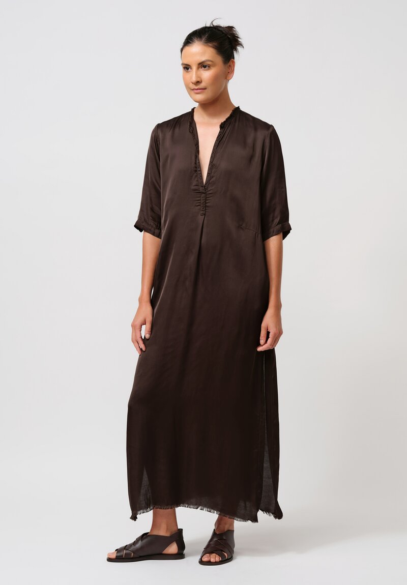 Jaga Satin Alla Deep V-Neck Dress in Chocolate