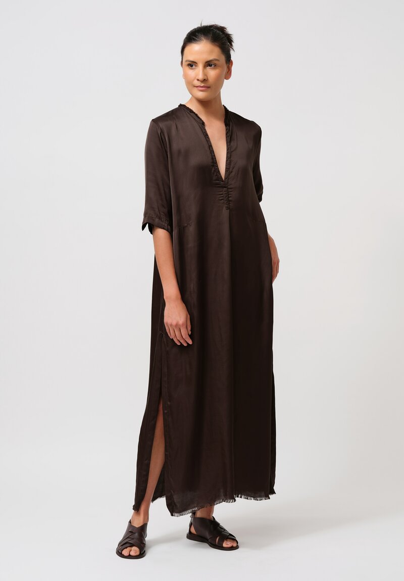 Jaga Satin Alla Deep V-Neck Dress in Chocolate