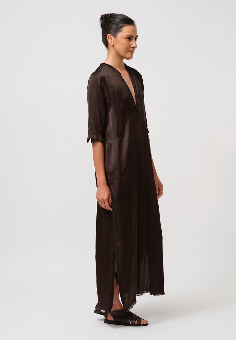 Jaga Satin Alla Deep V-Neck Dress in Chocolate