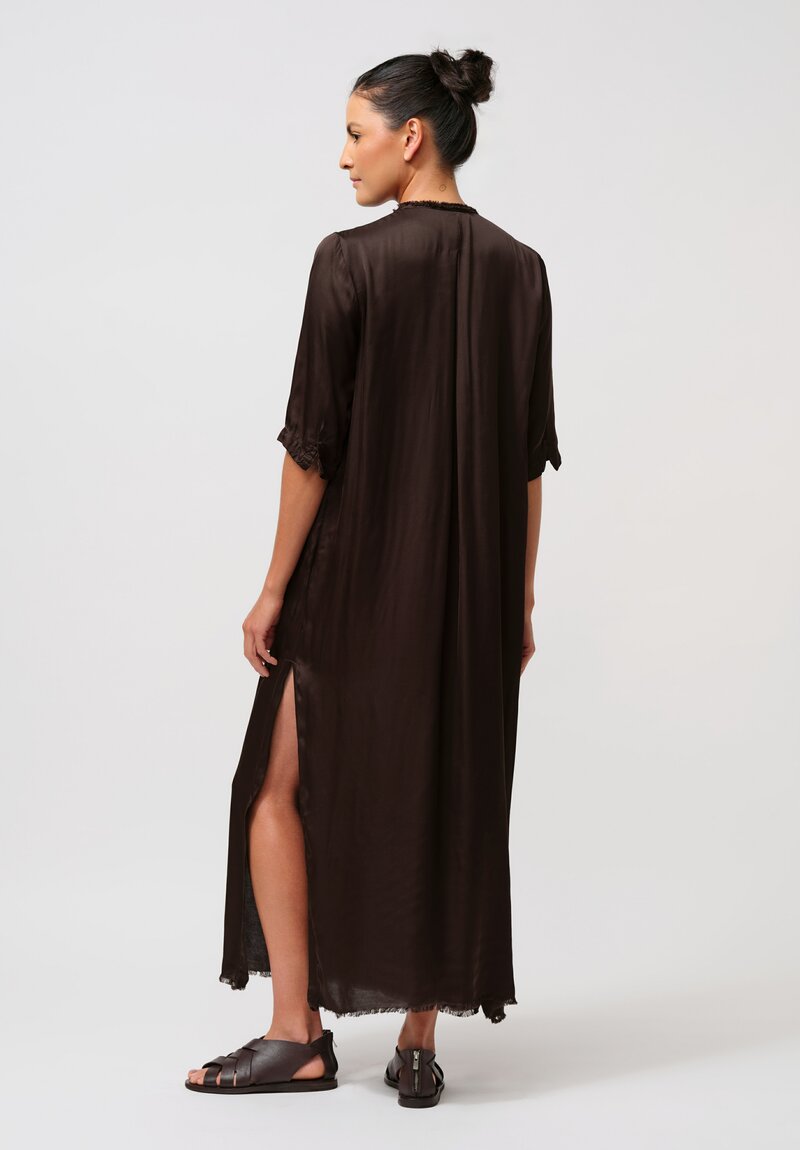 Jaga Satin Alla Deep V-Neck Dress in Chocolate