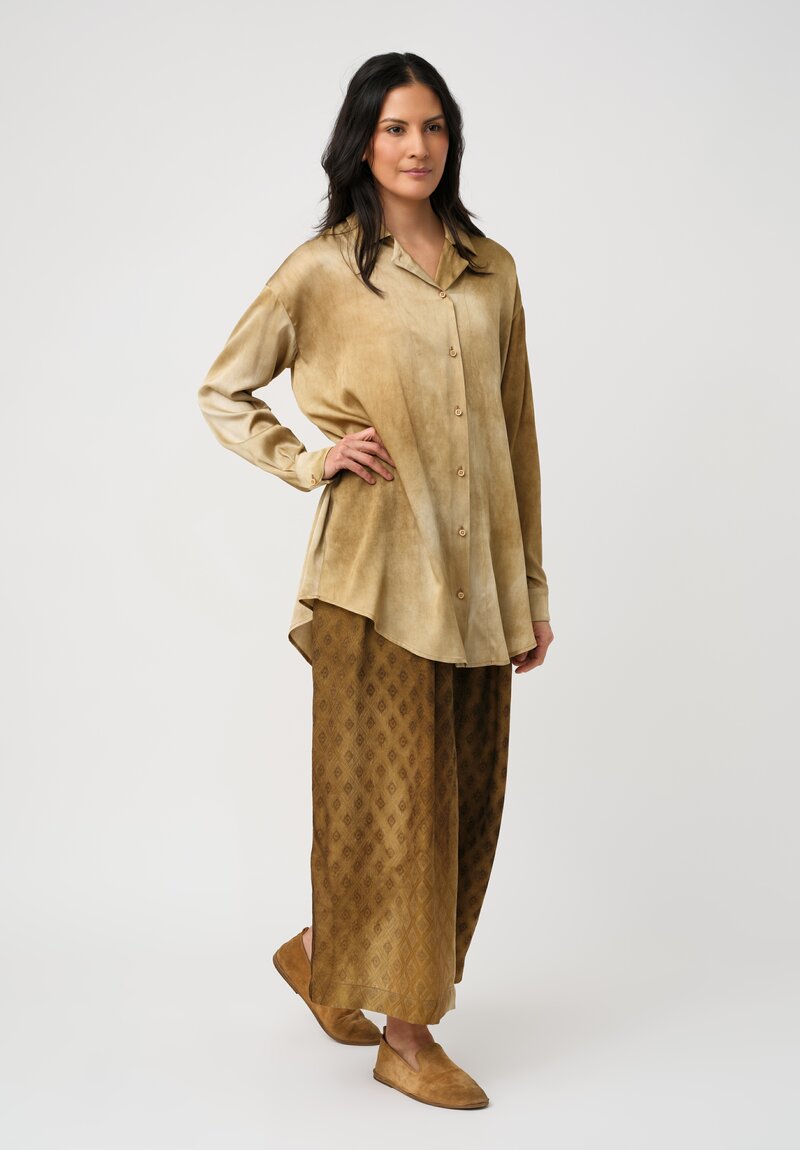 Uma Wang Silk Tyesha Button-Down Top in Tan Buttercream