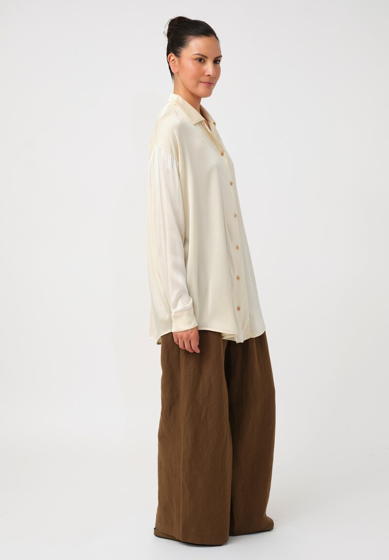 Uma Wang Silk Tyesha Button-Down Top in Cream