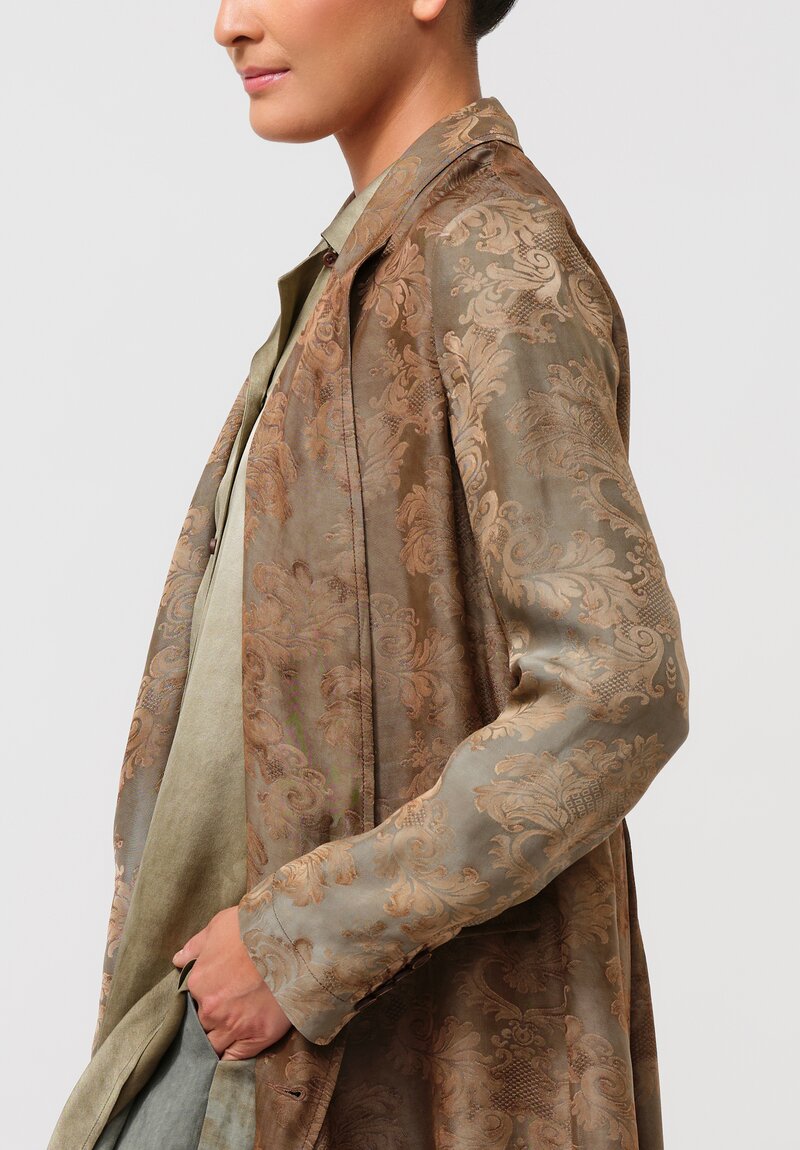 Uma Wang Jacquard Camelot Coat in Rusted Sage