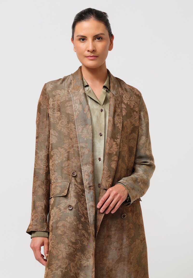 Uma Wang Jacquard Camelot Coat in Rusted Sage