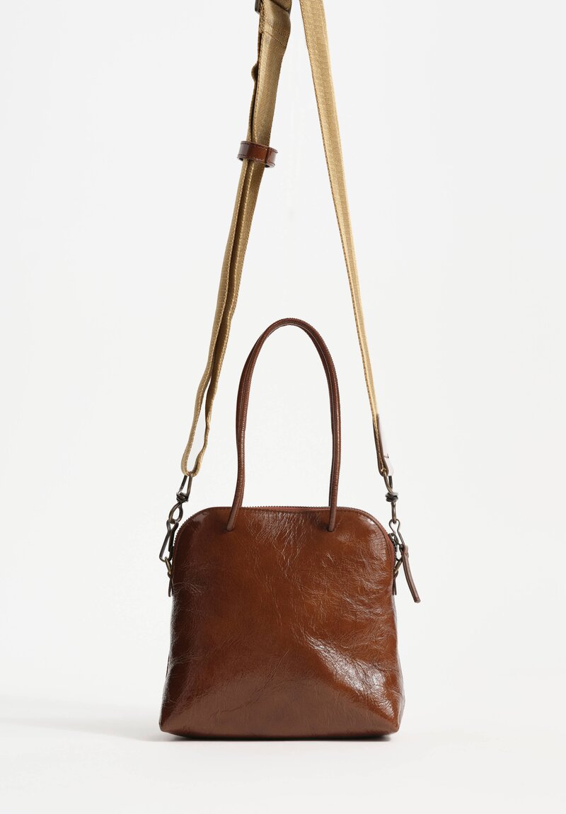 Uma Wang Small Laminated Calfskin Leather Satchel Sepia Brown